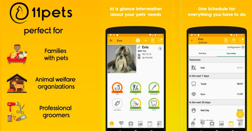 Functionalities to include in the dog/cat care application. 